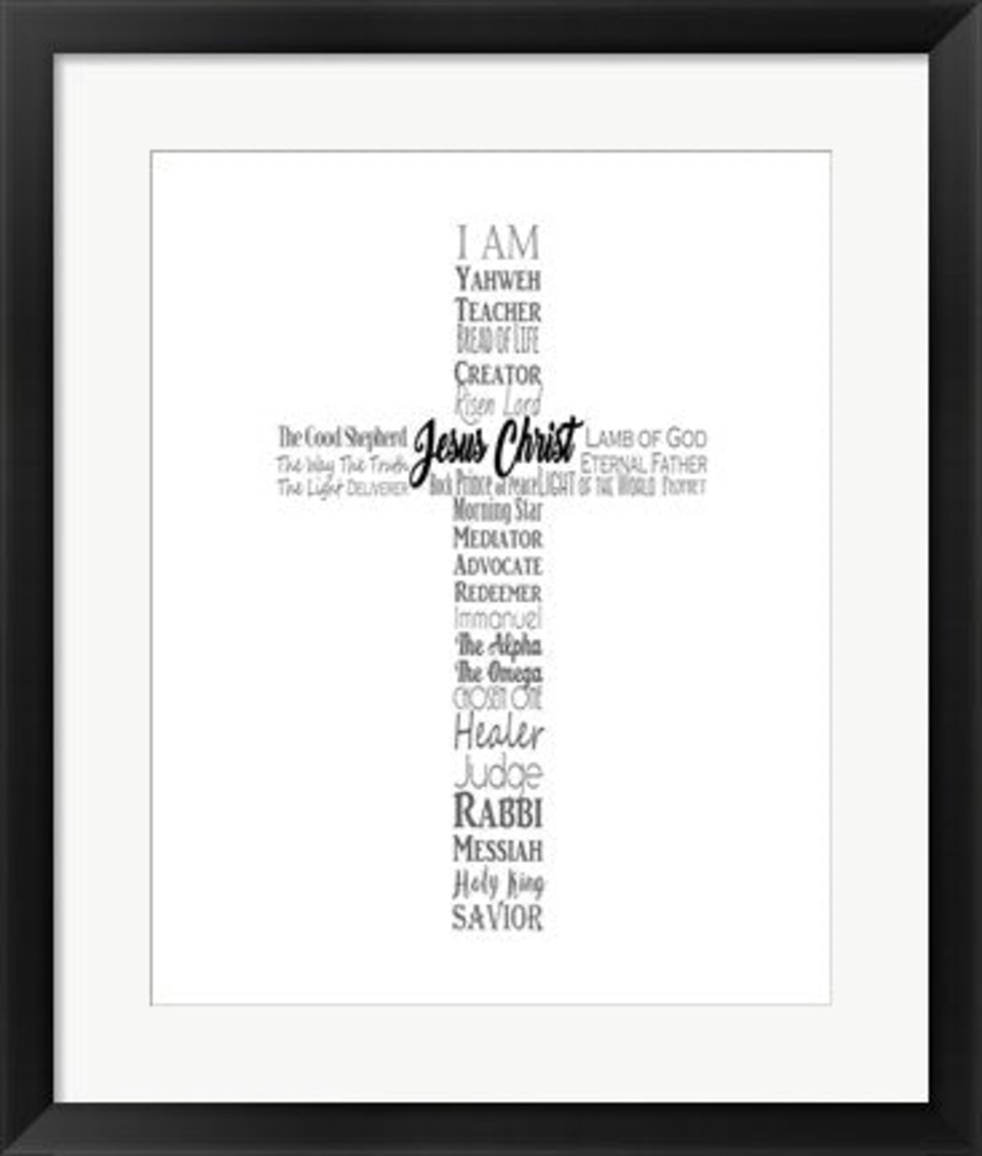 Framed Art Names of Jesus Cross Silhouette White Wall Decor 18x24 Artwork